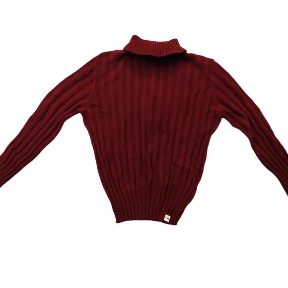 Vintage 1940s-1950s Burgundy/Wine Ribbed Long Sleeve Turtleneck Knit Sweater - Picture 2 of 8
